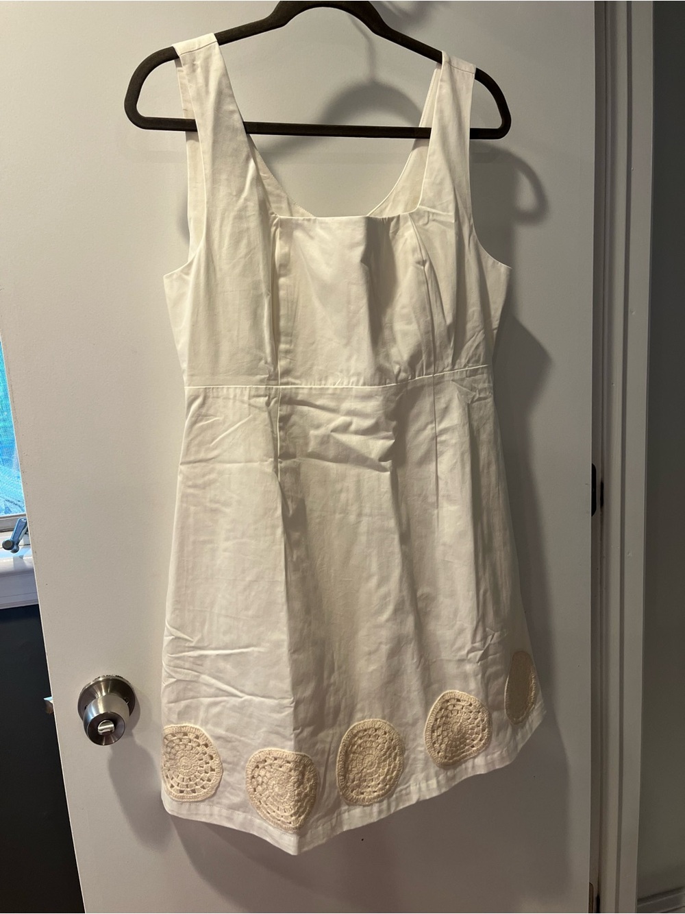 White Sleeveless A-Line Dress with Crochet Hem